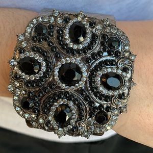 Cuff Bracelet. Black and clear Gem Stones.
